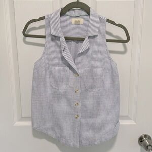 Maeve blue and white striped top, perfect condition, size 2. Cotton/linen blend
